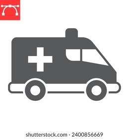 Ambulance glyph icon, transportation and vehicle, ambulance van vector icon, vector graphics, editable stroke solid sign, eps 10.