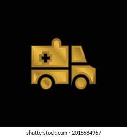 Ambulance gold plated metalic icon or logo vector