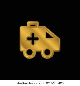 Ambulance gold plated metalic icon or logo vector