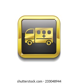 Ambulance Gold Vector Icon Button