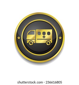 Ambulance Gold Vector Icon Button