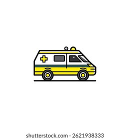 Ambulância gráfica transporta paciente urgentemente fundo branco
