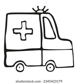 Ambulance hand drawing vector doodle illustration, emergency transport