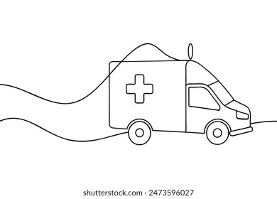 
Ambulance Hand drawn Continuous line art vector illustration.