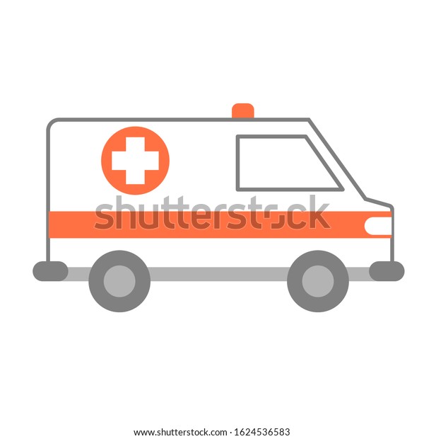 Ambulance health care\
medical icons. Emergency help for patients. Flat style vector\
illustration in\
color.