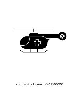 Ambulance helicopter in black fill silhouette flat icon style. Emergency helicopter vector illustration from World First Aid Day design elements. Editable graphic resources for many purposes.