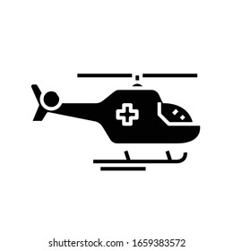 Ambulance helicopter black icon, concept illustration, vector flat symbol, glyph sign.