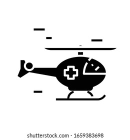 Ambulance helicopter black icon, concept illustration, vector flat symbol, glyph sign.