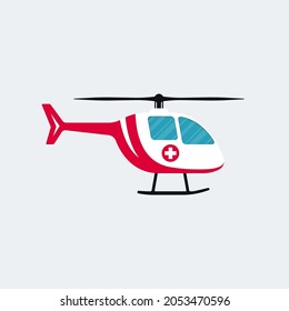 Ambulance helicopter cartoon symbol on white background. Medical air vehicle vector design.