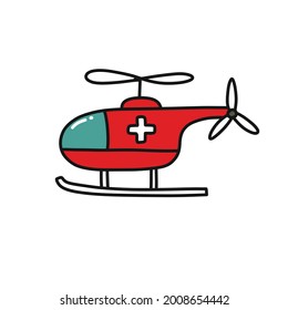 ambulance helicopter doodle icon, vector illustration