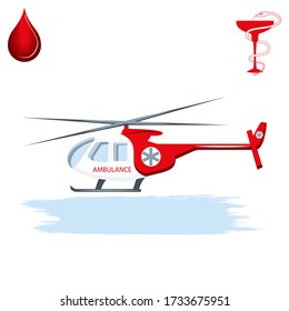 Ambulance helicopter - drop of blood - vector. World Blood Donor Day. Medicine concept.