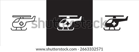 Ambulance helicopter icon. Emergency help ambulance icon. First aid rescue vehicle symbol. Icon symbol compatible for ambulance, emergency help, rescue, hospital car. Vector illustration.