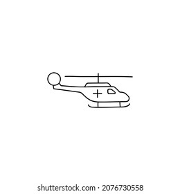 Ambulance helicopter icon in flat black line style, isolated on white 