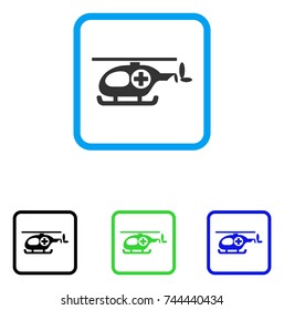 Ambulance Helicopter icon. Flat gray iconic symbol inside a blue rounded rectangle. Black, green, blue color variants of Ambulance Helicopter vector. Designed for web and software user interface.