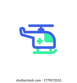 Ambulance helicopter icon vector, filled flat sign, bicolor pictogram, green and blue colors. Symbol, logo illustration