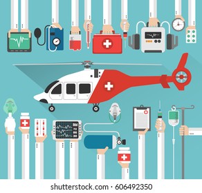 Ambulance helicopter, medical flat design.Vector illustration