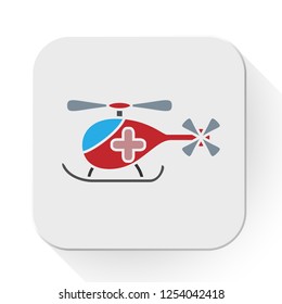 Ambulance helicopter. Red medical evacuation helicopter. Healthcare, hospital and medical diagnostics. Urgency and emergency services. Vector illustration in flat style