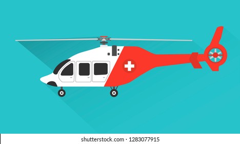 Ambulance helicopter. Red medical evacuation helicopter.Vector illustration