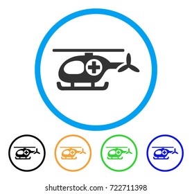 Ambulance Helicopter rounded icon. Style is a flat ambulance helicopter gray symbol inside light blue circle with black, yellow, green, blue color versions.
