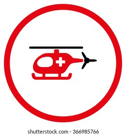 Ambulance Helicopter vector icon. Style is bicolor flat circled symbol, intensive red and black colors, rounded angles, white background.