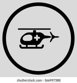 Ambulance Helicopter vector icon. Style is flat circled symbol, black color, rounded angles, light gray background.