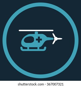 Ambulance Helicopter vector icon. Style is bicolor flat circled symbol, blue and white colors, rounded angles, dark blue background.