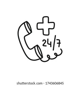 Hilfe für Krankenwagen 24 7 doodle Symbol, Vektor-Abbildung