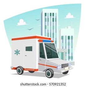 Ambulance to the hospital background cartoon style