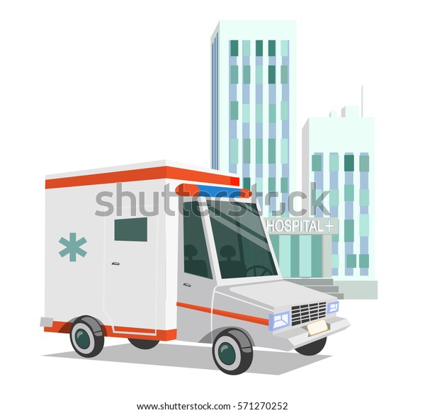 Ambulance to the\
hospital background cartoon\
style