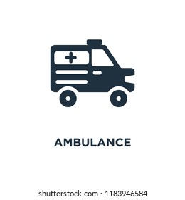 Ambulance icon. Black filled vector illustration. Ambulance symbol on white background. Can be used in web and mobile.