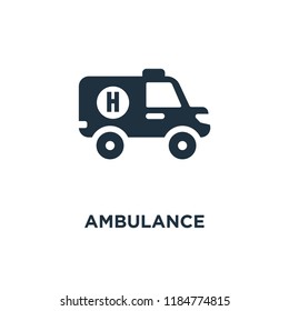 Ambulance icon. Black filled vector illustration. Ambulance symbol on white background. Can be used in web and mobile.