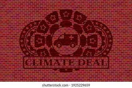 Symbol für Krankenwagen und Klima-Deal-Text Ziegelsteinwand Emblem. Tilgt einen gepflegten Hintergrund. Künstlerische Illustration. 