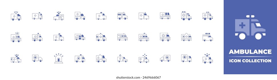 Ambulance icon collection. Duotone style line stroke and bold. Vector illustration. Containing ambulance, siren, hospital, medical.