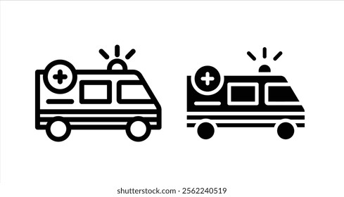 Ambulance Icon collection in filled and stroke style.