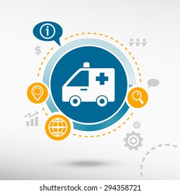 Ambulance icon and creative design elements. Flat design concept                     
