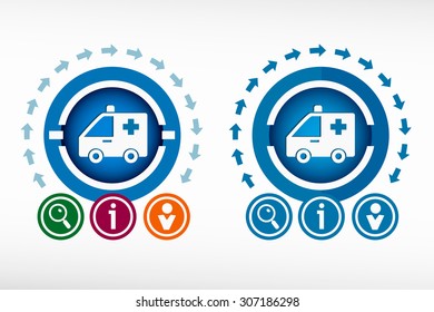 Ambulance icon and creative design elements. Flat design concept.