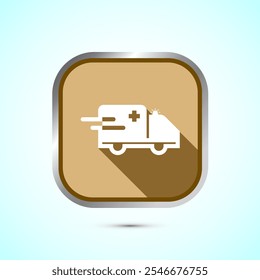 Ambulance icon design illustration. Emergency car, medicine van symbol. Gold Shadow Button Design