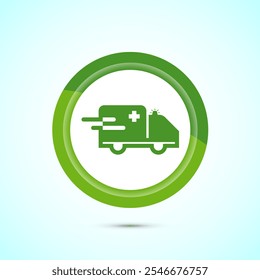 Ambulance icon design illustration. Emergency car, medicine van symbol. Green Color Button Design