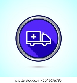 Ambulance icon design illustration. Emergency car, medicine van symbol. Blue Shadow Button Design