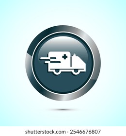 Ambulance icon design illustration. Emergency car, medicine van symbol. Gray Color Round Button Design