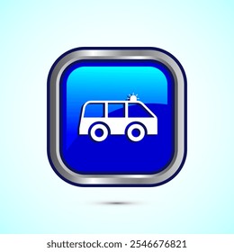 Ambulance icon design illustration. Emergency car, medicine van symbol. Blue Color Square Button Design
