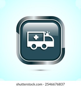 Ambulance icon design illustration. Emergency car, medicine van symbol. Gray Color Square Button Design