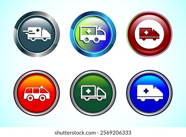 Ambulance icon design illustration. Emergency car, medicine van symbol. Button design set