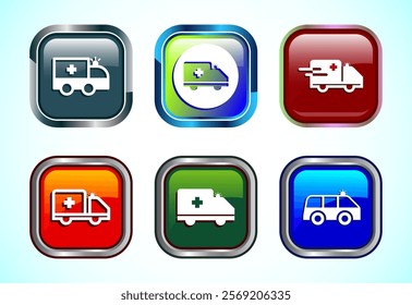 Ambulance icon design illustration. Emergency car, medicine van symbol. Button design set