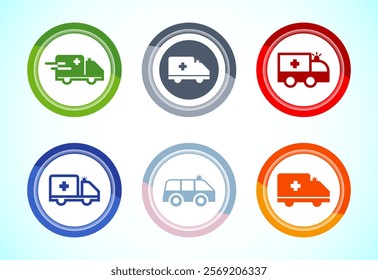 Ambulance icon design illustration. Emergency car, medicine van symbol. Button design set