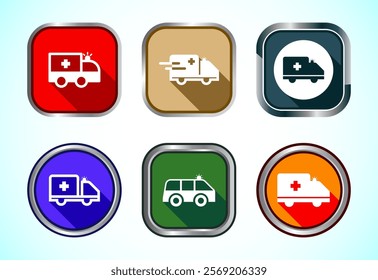 Ambulance icon design illustration. Emergency car, medicine van symbol. Button design set