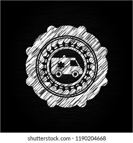 ambulance icon drawn chalk emblem, retro style, chalk or chalkboard texture