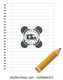 ambulance icon emblem with pencil effect. Vector Illustration. Detailed.