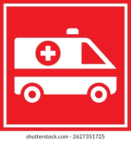 Ambulance icon, emergency car symbol, medicine van, mobile hospital, care medic support and first aid concept isolated on white background.