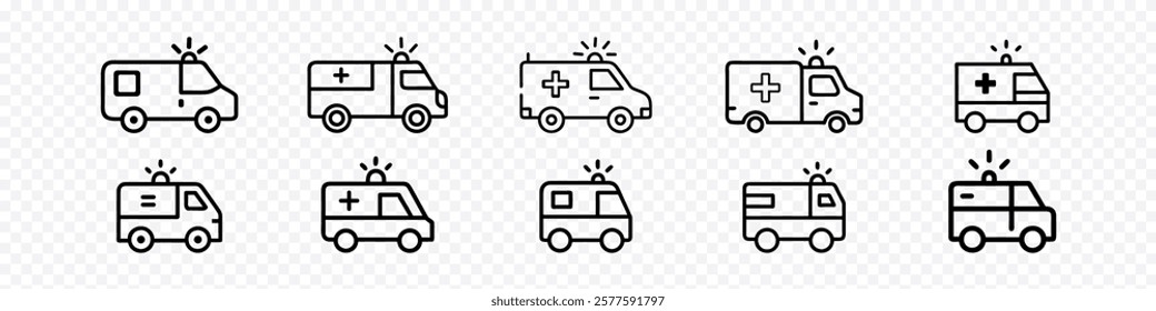 ambulance icon, Emergency Vehicle line icon, Ambulance icons set. ambulance truck sign and symbol. ambulance car